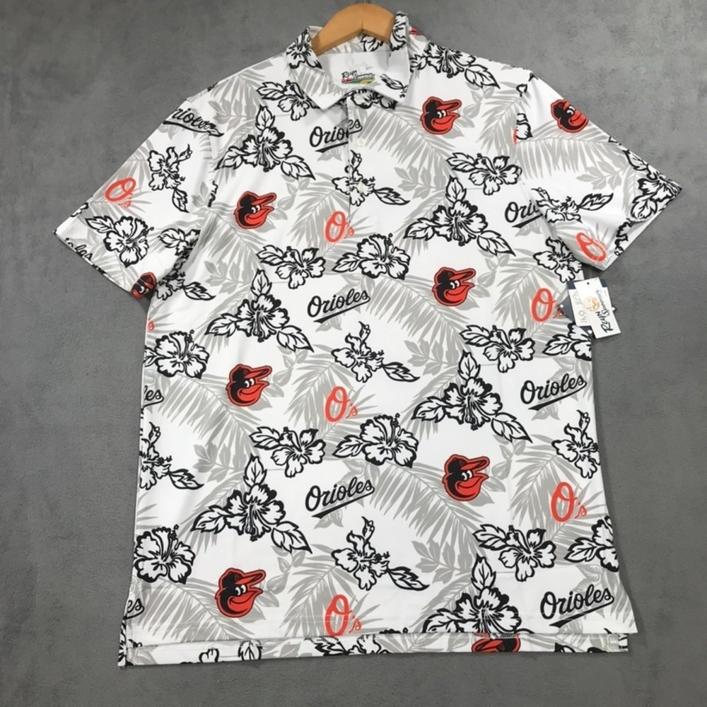 Baltimore Orioles Polo Shirt Men's M White Reyn Spooner Hawaiian Performance MLB